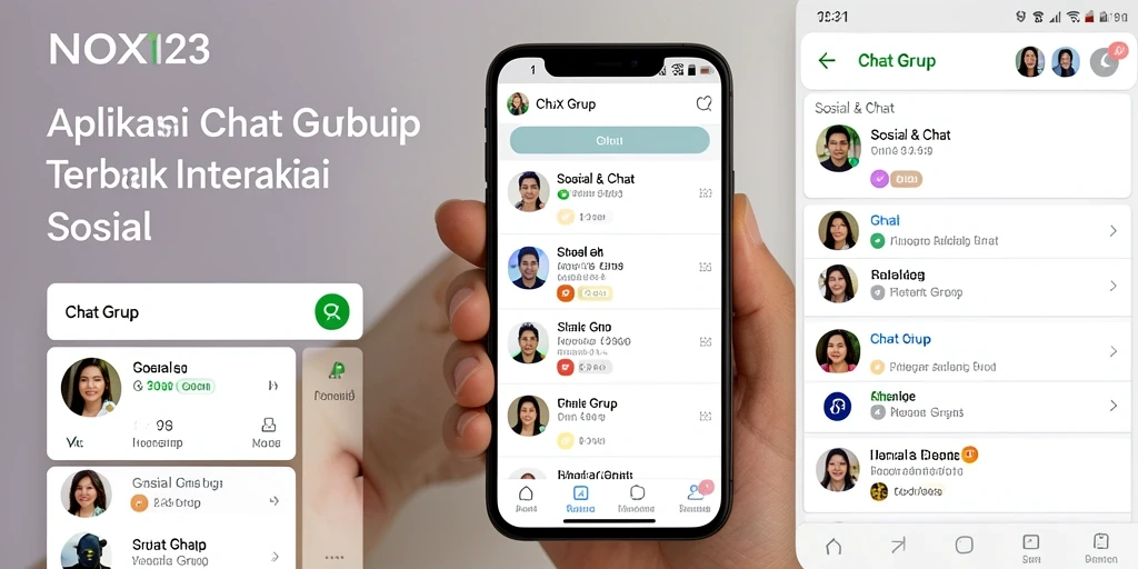 Antarmuka menarik aplikasi NOX123 untuk Chat Grup.